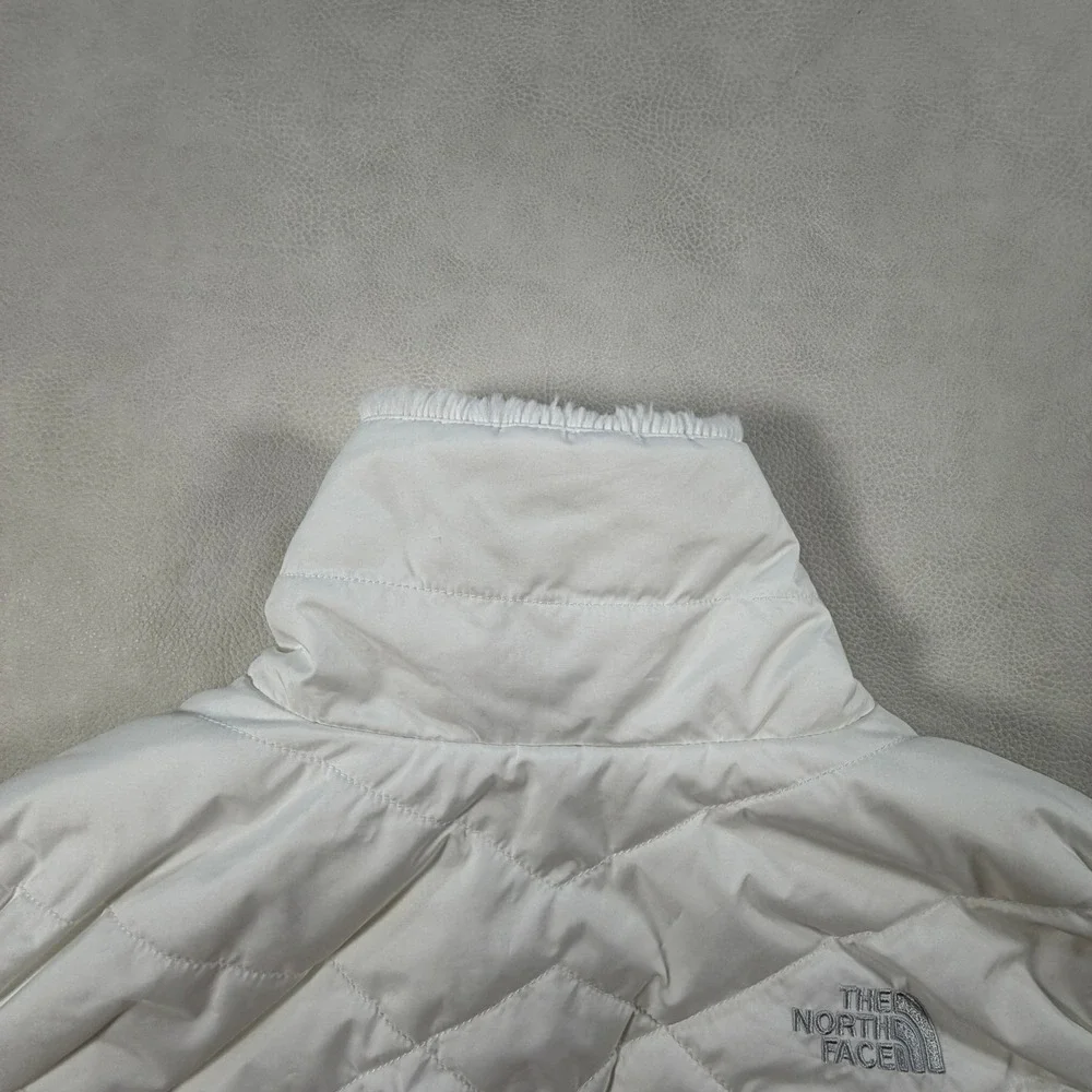 The North Face Womens Large Mossbud Swirl Reversible Vest White Quilted Fleece